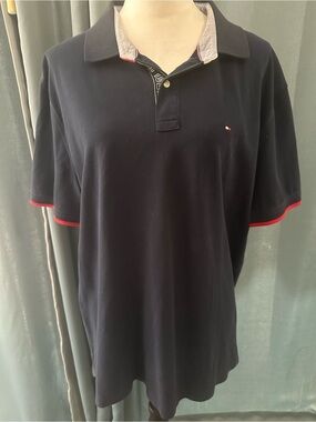 Tommy Hilfiger Polo Shirt Men's XL Custom Fit Navy Blue Short Sleeve Logo